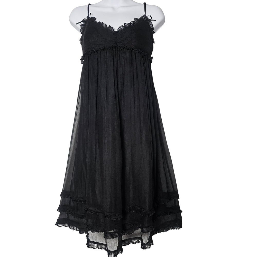 NWT Studio M Silk Babydoll Dress Womens L Black Ruffle Coquette Y2K Fairy